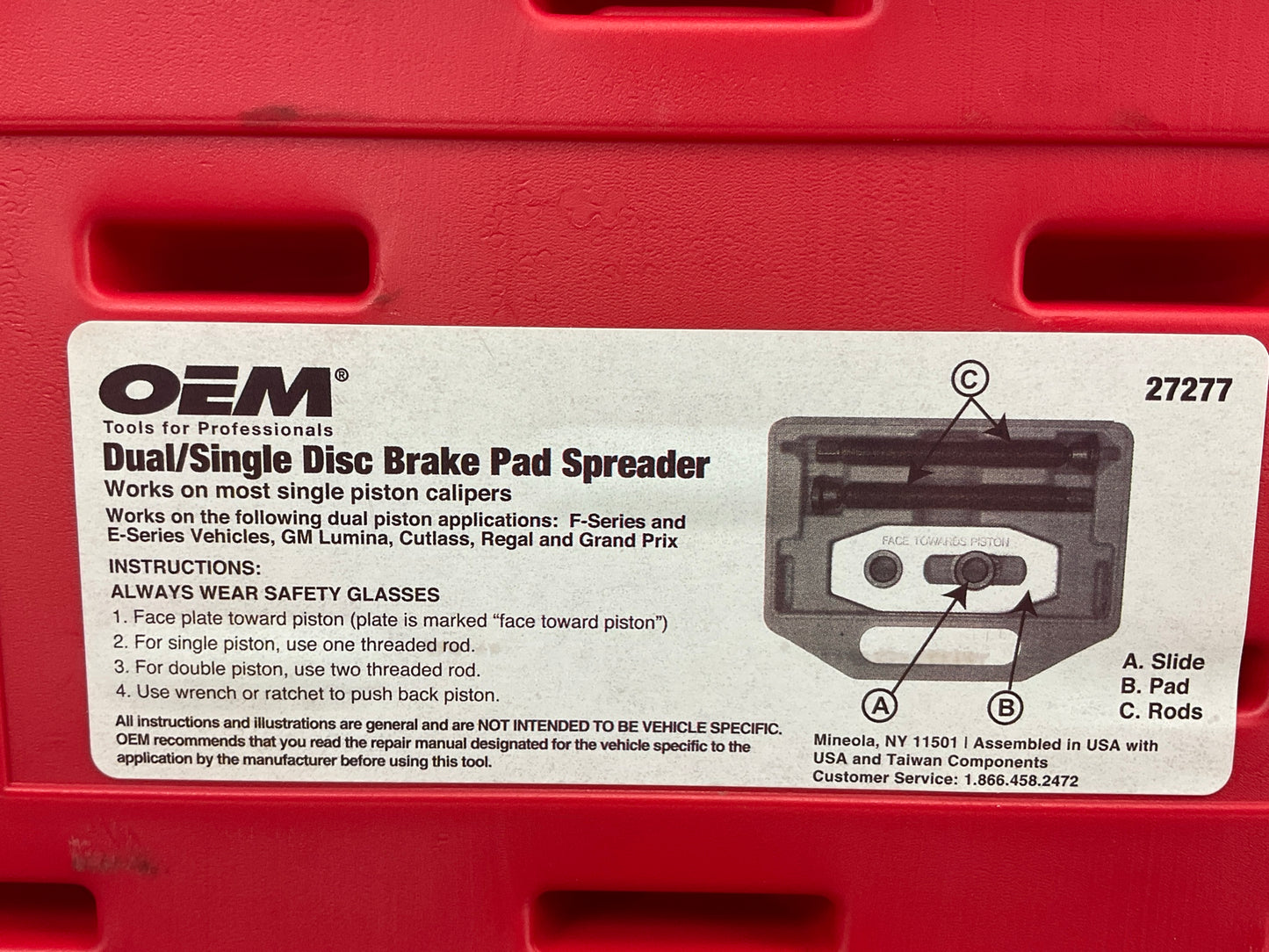 USED #35 - OEM Tools 27277 Dual / Single Disc Brake Caliper Piston Pad Spreader