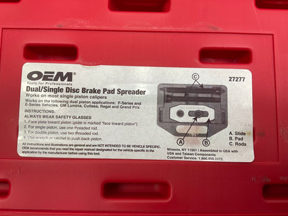 USED #38 - OEM Tools 27277 Dual / Single Disc Brake Caliper Piston Pad Spreader