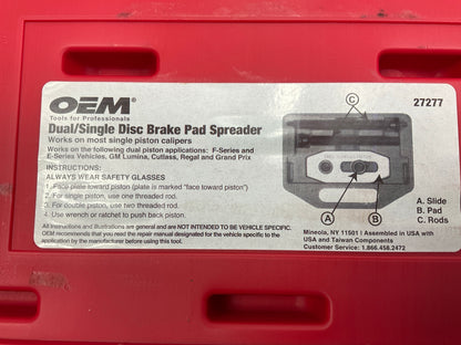 USED #40 - OEM Tools 27277 Dual / Single Disc Brake Caliper Piston Pad Spreader