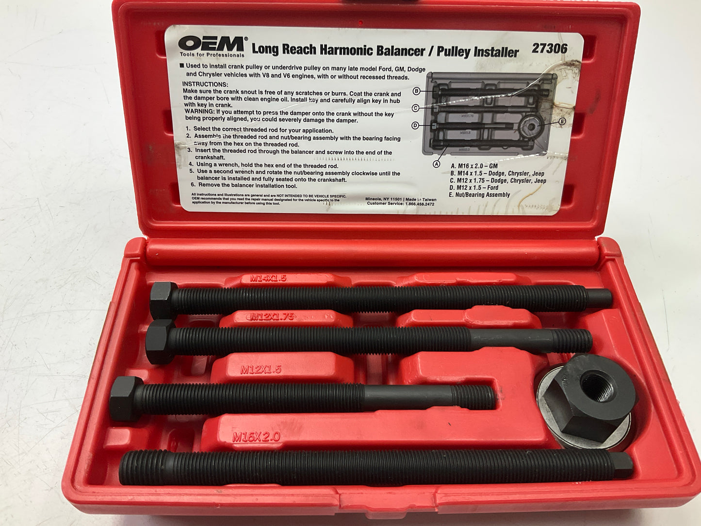 USED #23 - OEM TOOLS 27306 Long Reach Harmonic Balancer Crank Pulley Installer