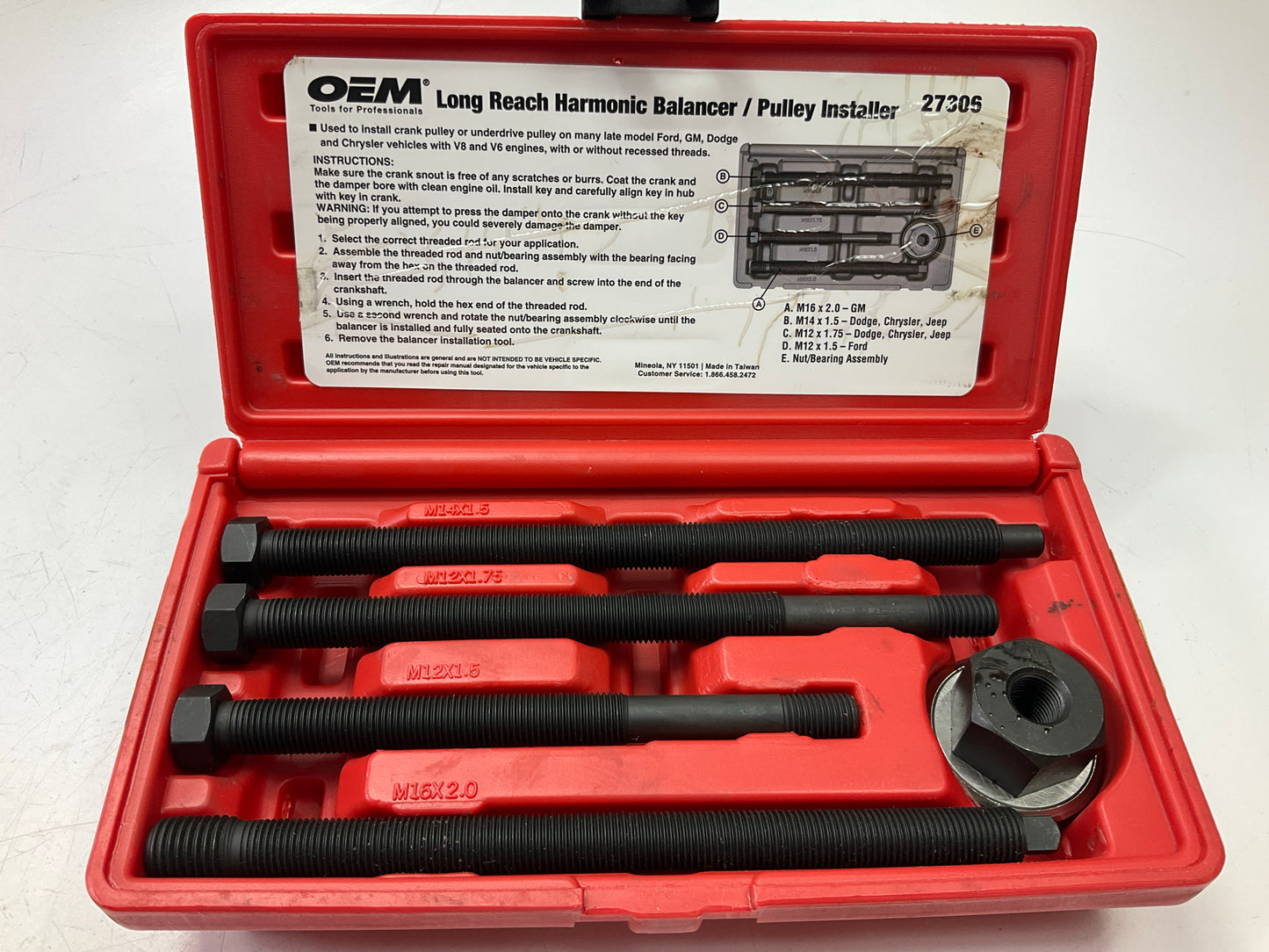 USED #24 - OEM TOOLS 27306 Long Reach Harmonic Balancer Crank Pulley Installer