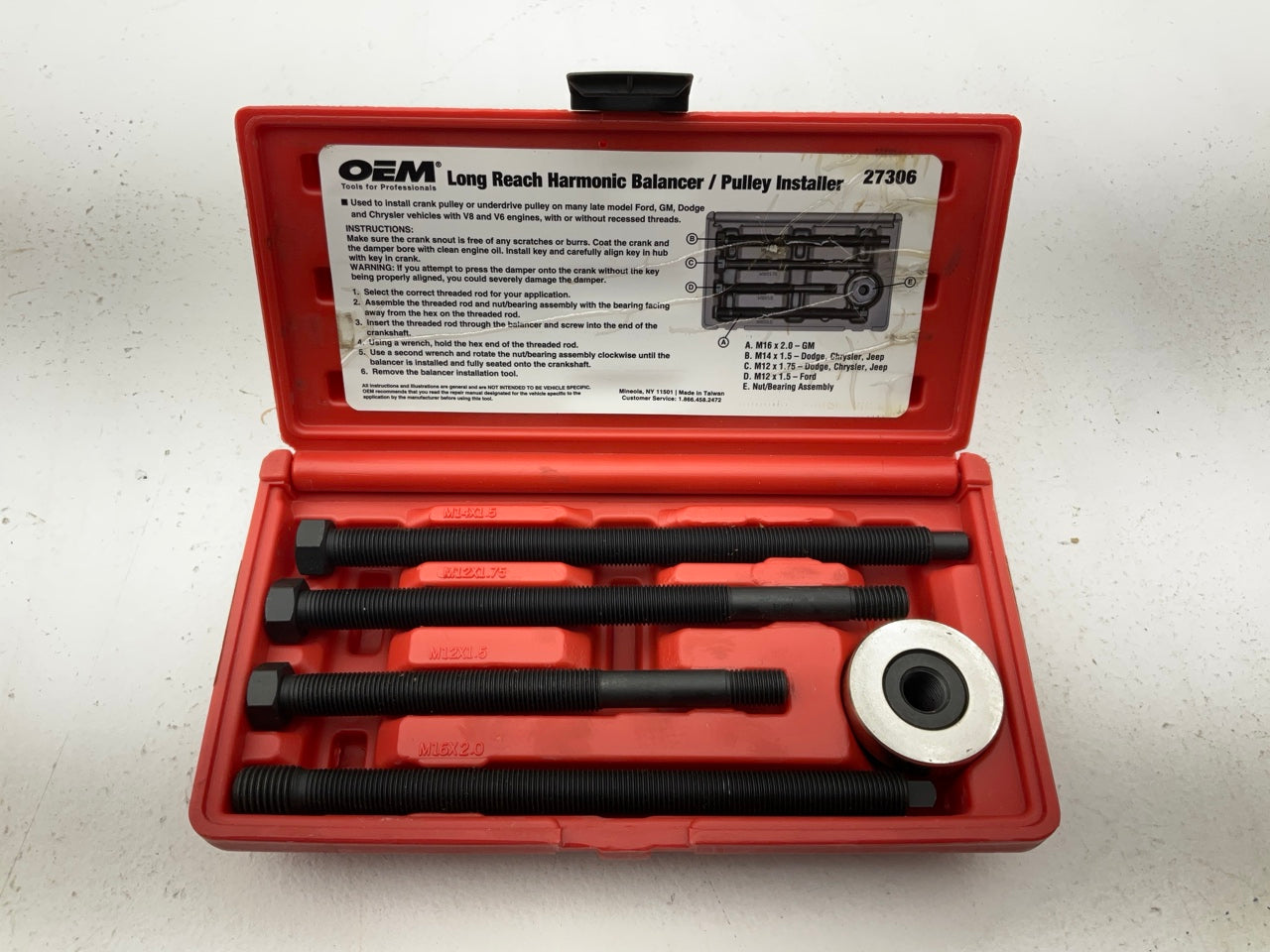 USED #25 - OEM TOOLS 27306 Long Reach Harmonic Balancer Crank Pulley Installer