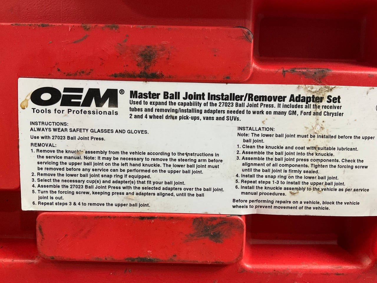 USED #11 OEM TOOLS 37310 Master Ball Joint Installer / Remover Adapter Tool Set