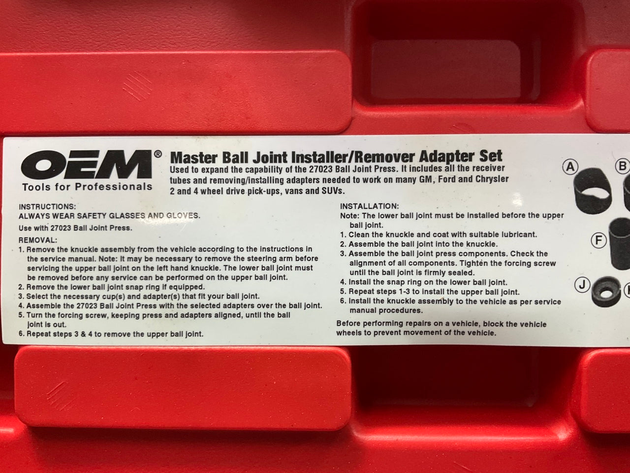 USED #12 OEM TOOLS 37310 Master Ball Joint Installer / Remover Adapter Tool Set