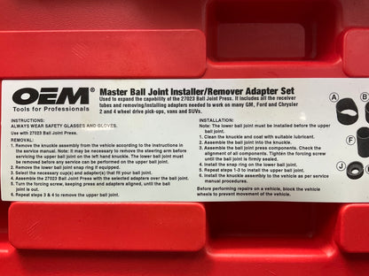 USED #12 OEM TOOLS 37310 Master Ball Joint Installer / Remover Adapter Tool Set
