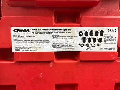 USED #13 OEM TOOLS 37310 Master Ball Joint Installer / Remover Adapter Tool Set
