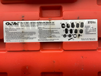 USED #15 OEM TOOLS 37310 Master Ball Joint Installer / Remover Adapter Tool Set