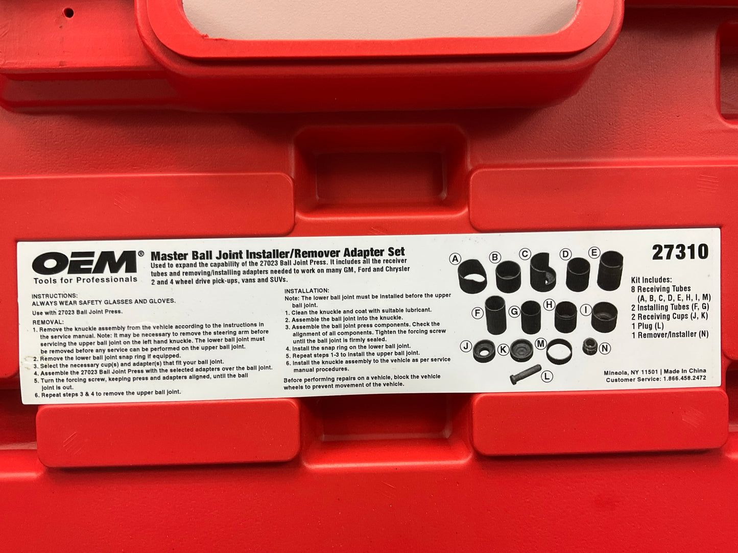 USED # 16 OEM TOOLS 37310 Master Ball Joint Installer / Remover Adapter Tool Set