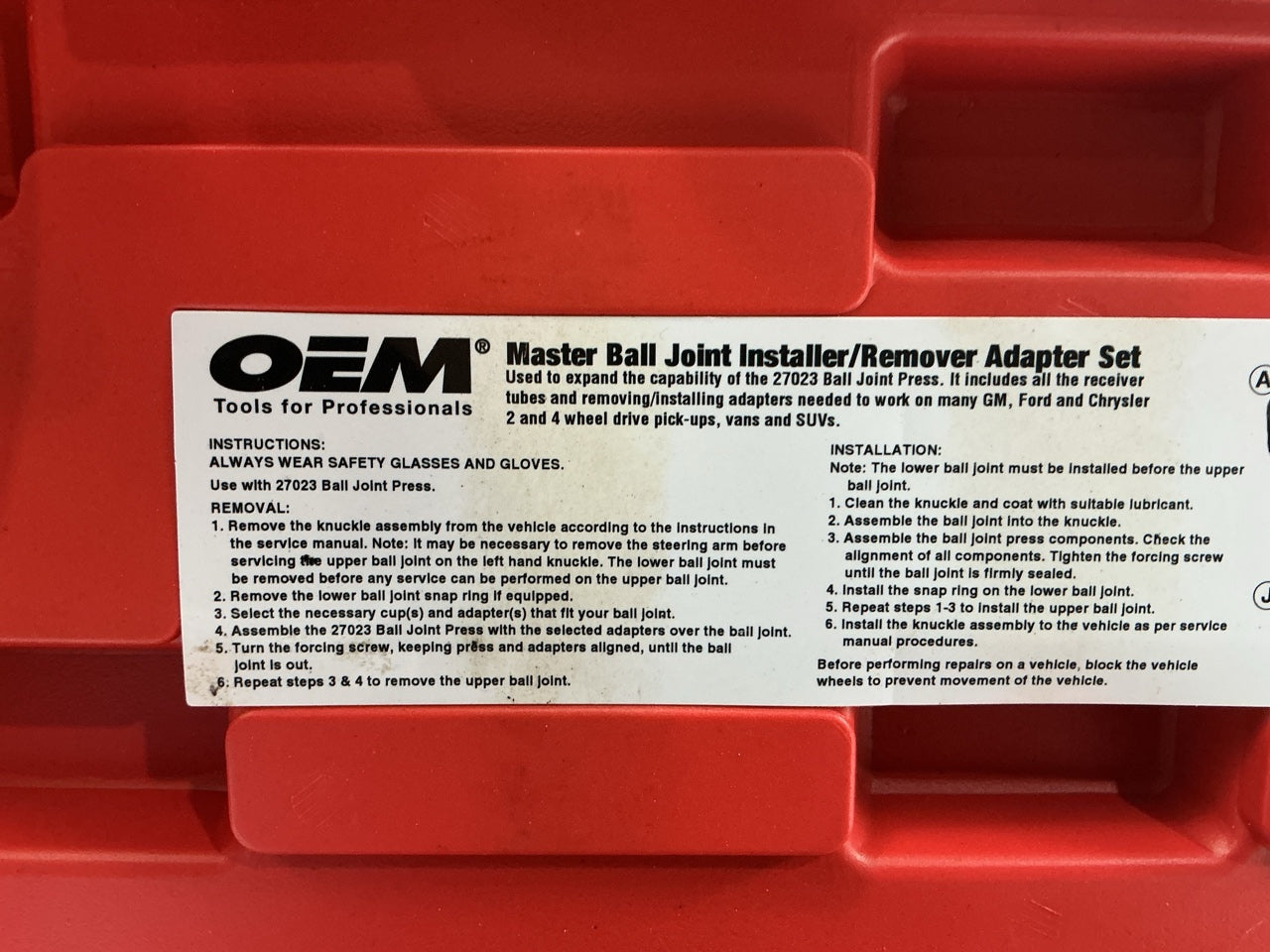 USED # 17 OEM TOOLS 37310 Master Ball Joint Installer / Remover Adapter Tool Set
