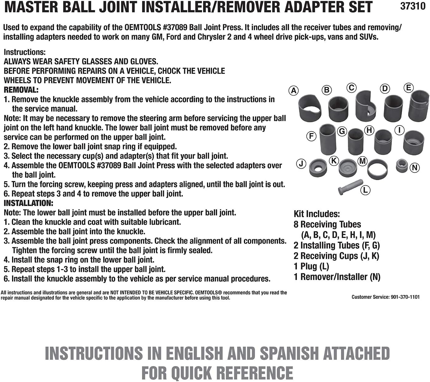 OEM TOOLS 27310 Master Ball Joint Installer / Remover Adapter Tool Set, 14 Piece