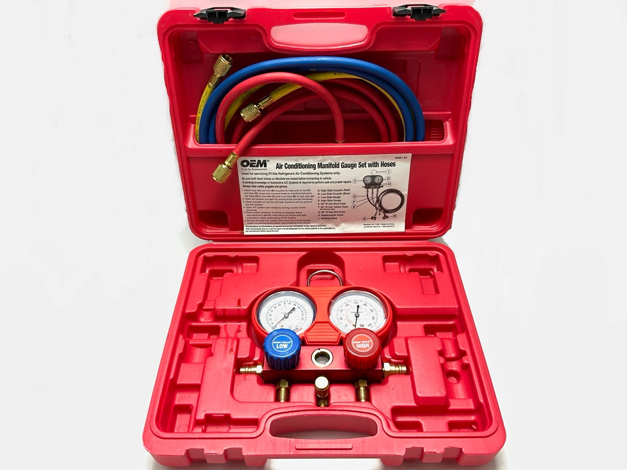 USED #1 OEM TOOLS 134 A/C Manifold Gauge Set + Hoses (Heavy Duty Brass Body)