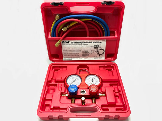 USED #1 OEM TOOLS 134 A/C Manifold Gauge Set + Hoses (Heavy Duty Brass Body)