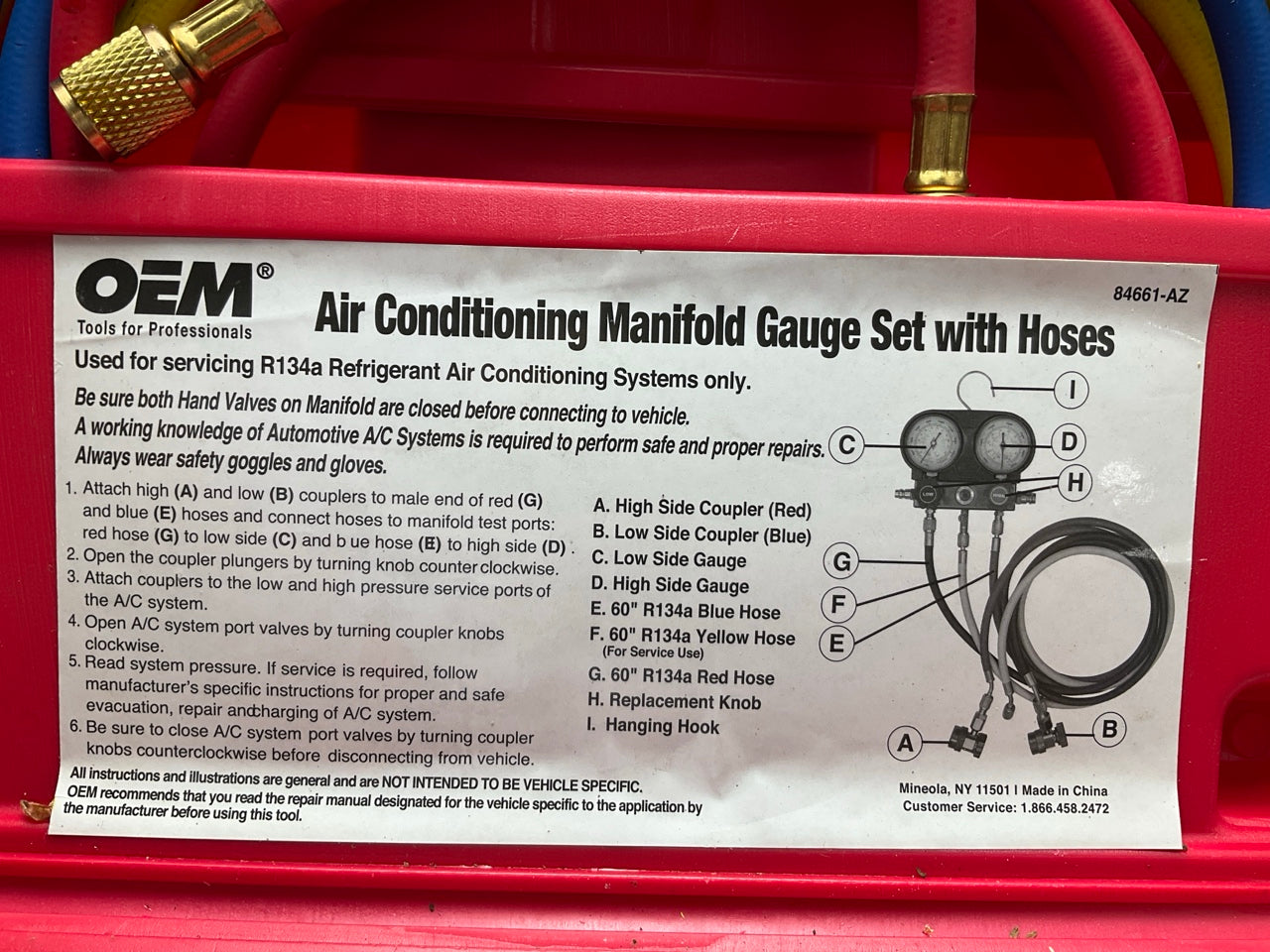 USED #1 OEM TOOLS 134 A/C Manifold Gauge Set + Hoses (Heavy Duty Brass Body)