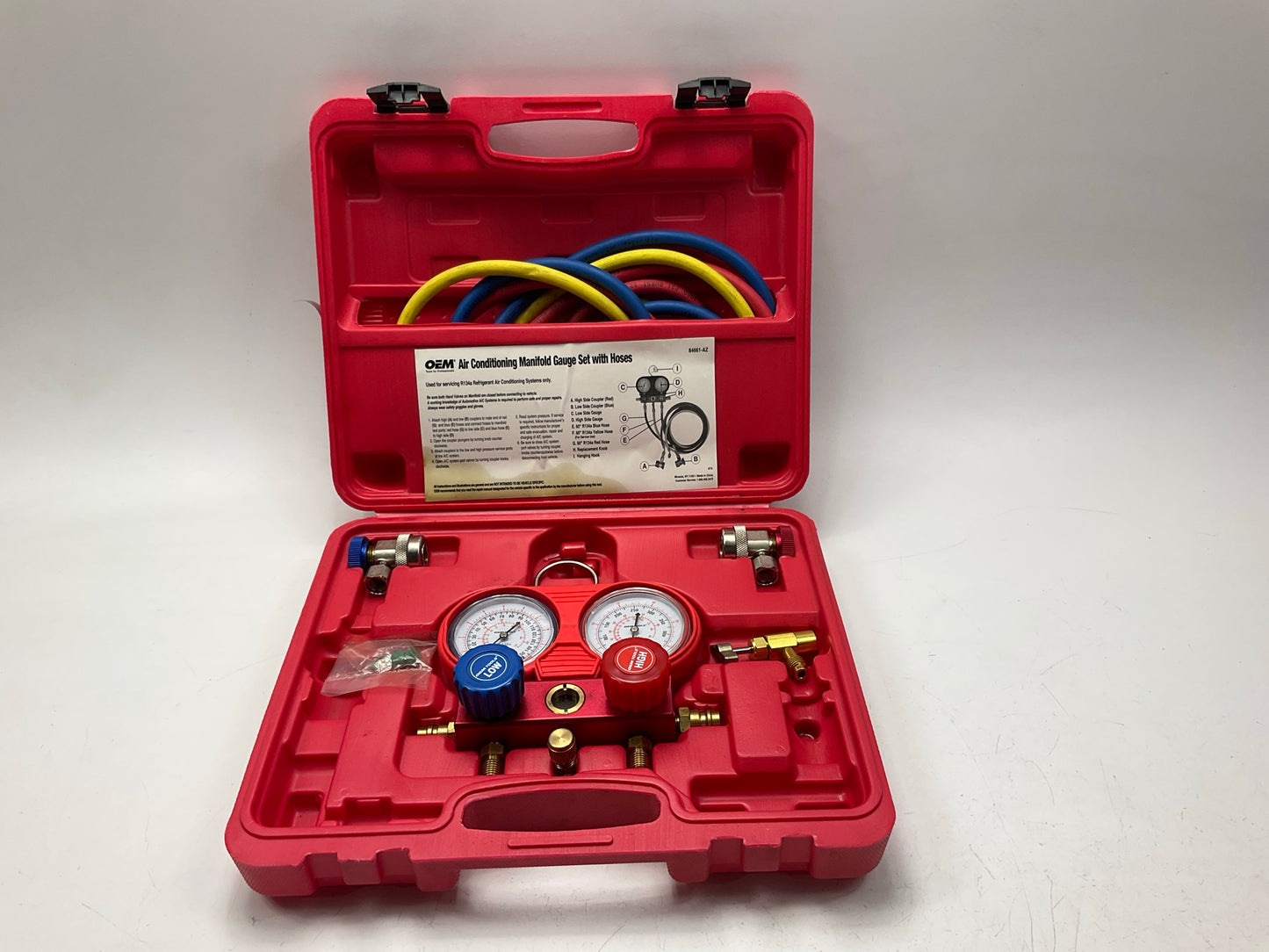 USED #4 OEM TOOLS 134 A/C Manifold Gauge Set With Hoses (Heavy Duty Brass Body)
