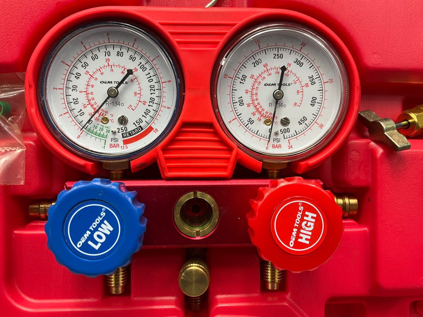 USED #4 OEM TOOLS 134 A/C Manifold Gauge Set With Hoses (Heavy Duty Brass Body)