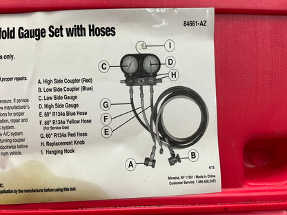 USED #4 OEM TOOLS 134 A/C Manifold Gauge Set With Hoses (Heavy Duty Brass Body)