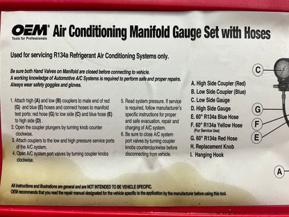 USED #4 OEM TOOLS 134 A/C Manifold Gauge Set With Hoses (Heavy Duty Brass Body)