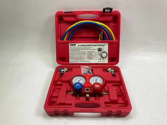 USED #5 OEM TOOLS 134 A/C Manifold Gauge Set With Hoses (Heavy Duty Brass Body)
