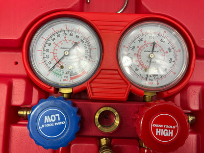 USED #5 OEM TOOLS 134 A/C Manifold Gauge Set With Hoses (Heavy Duty Brass Body)