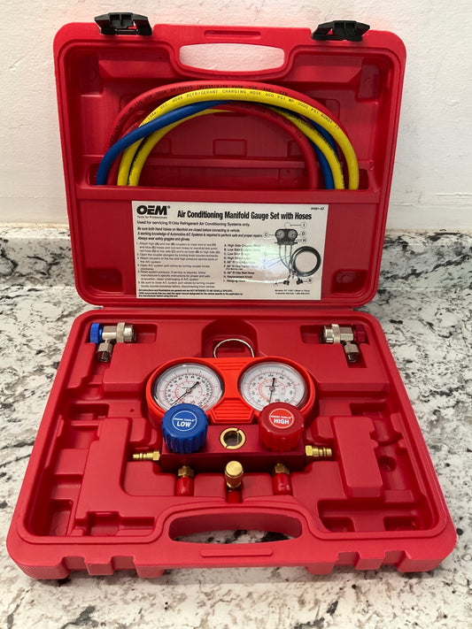 OEM TOOLS 134 A/C Manifold Gauge Set With Hoses (Heavy Duty Forged Brass Body)