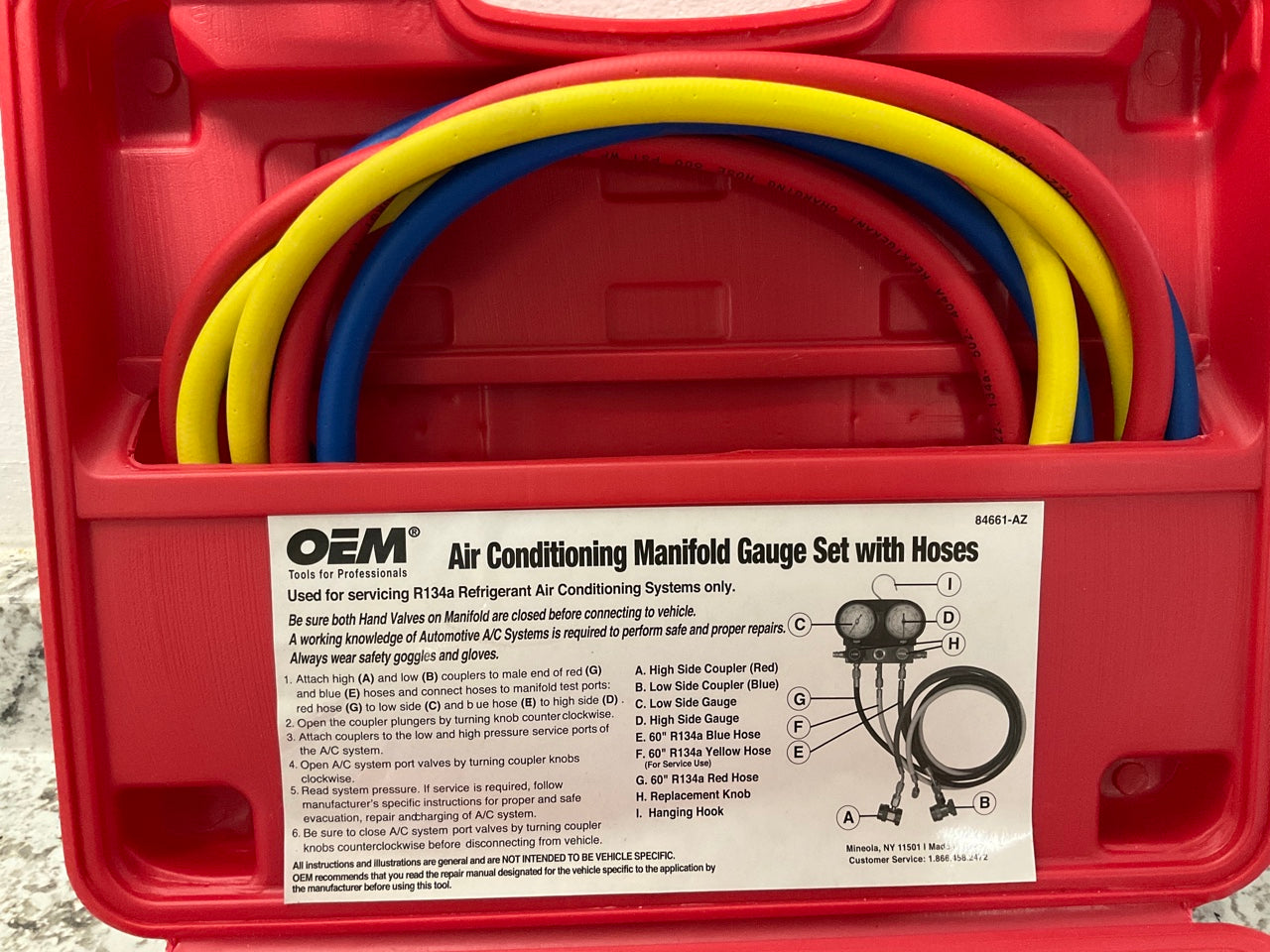 OEM TOOLS 134 A/C Manifold Gauge Set With Hoses (Heavy Duty Forged Brass Body)