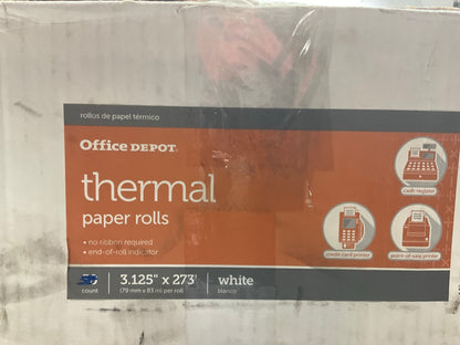 Office Depot 818638 Thermal Paper Rolls, 3-1/8'' X 273' White, Carton Of 49 Rolls