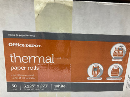 Office Depot 818638 Thermal Paper Rolls, 3-1/8'' X 273', White, Carton Of 50