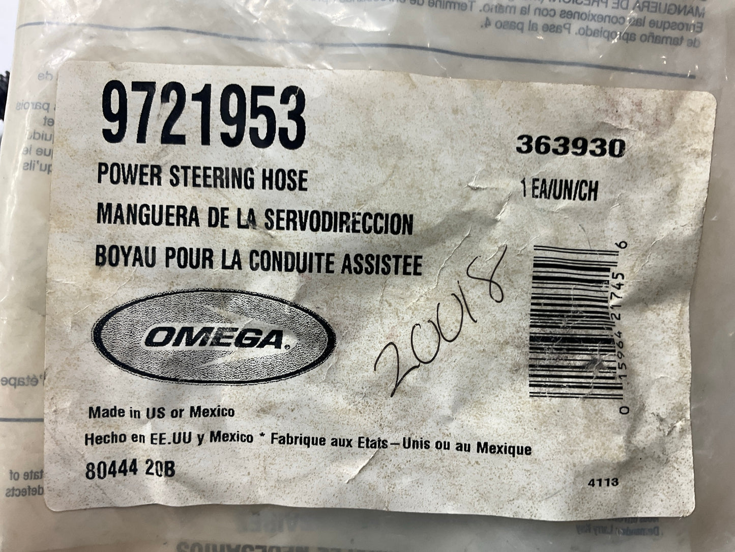 Omega 9721953 Power Steering Pressure Line Hose For 1995-2002 Kia Sportage