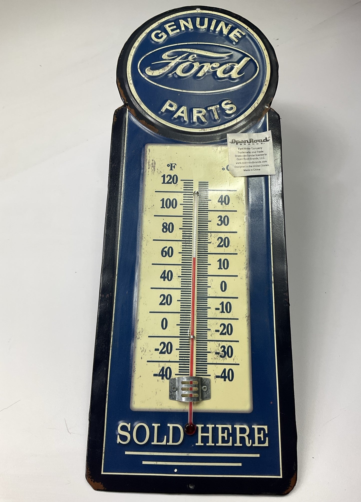 Open Road 23182003-S Ford Vintage Style Garage Thermometer, Distressed Look