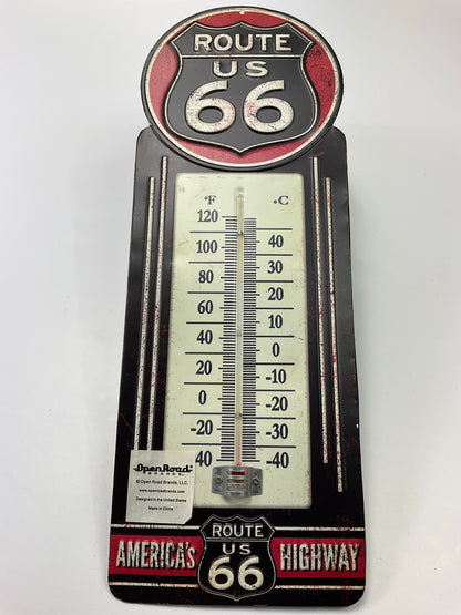 Open Road 90146334-S Rustic Style Metal Route 66 Wall Thermometer 11.5'' X 4''