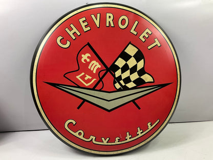 C1 Chevy Corvette 24'' Diameter Tin Metal Garage Sign Man Cave Art Chevy W/ Flag