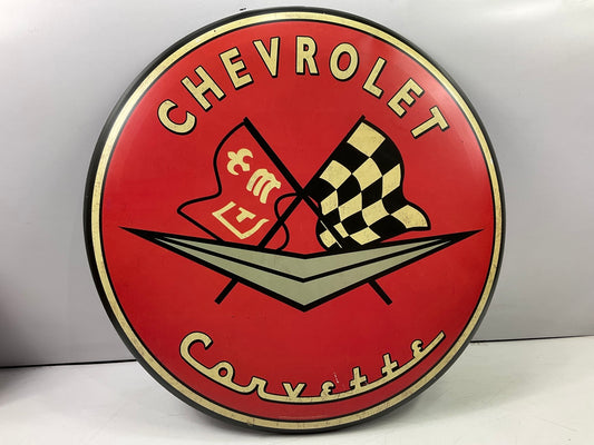 C1 Chevy Corvette 24'' Diameter Tin Metal Garage Sign Man Cave Art Chevy W/ Flag