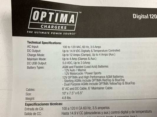 Optima 150-33508 Digital 1200 12V Performance Battery Charger And Maintainer