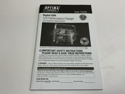 Optima 150-34178 High-Efficiency 12 Amp Digital 1200 Battery Charger, 12 Amp