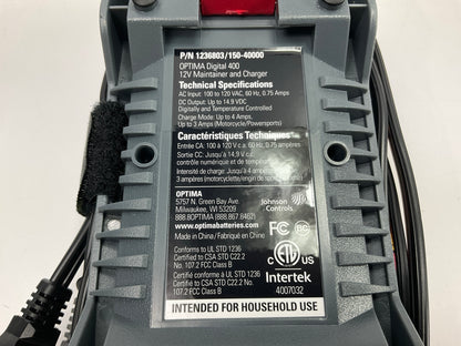 Optima 150-40000 Digital 400 12V Battery Charger & Maintainer, 4 Amp Charging