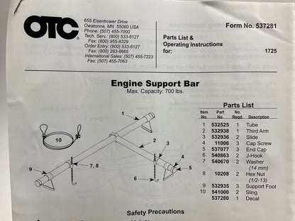 OTC Tools 1725 Three Point Engine Support Bar