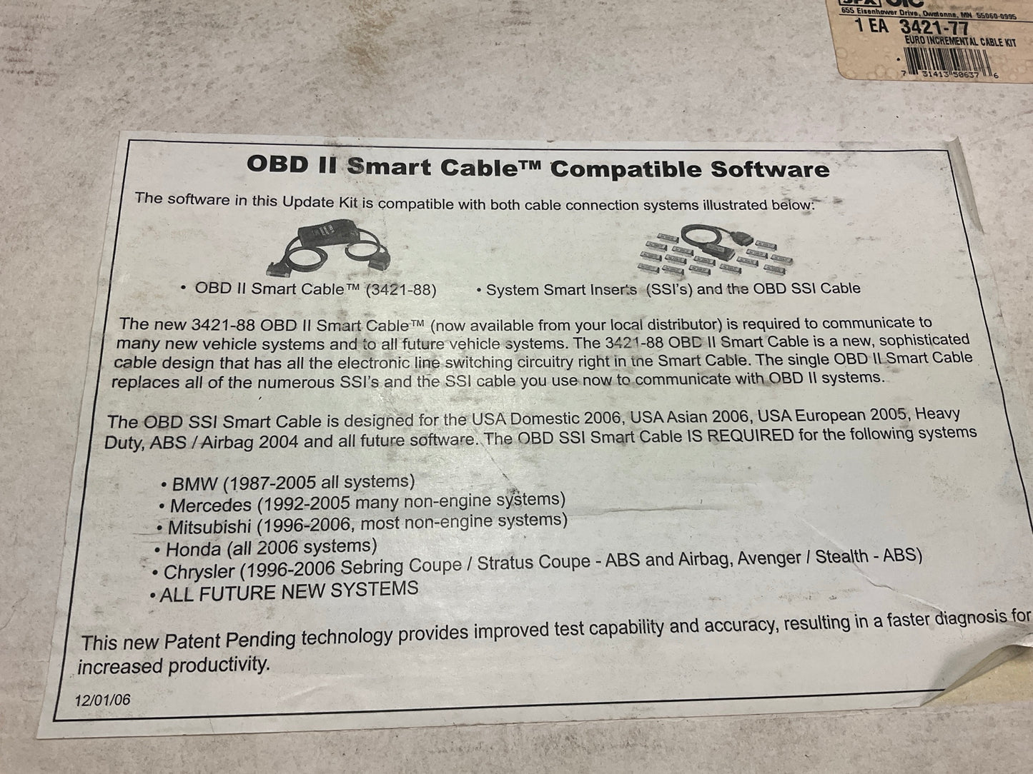 OTC Genisys European Mercedes-Benz BMW Cable 2005 Update Kit BMW Cable 3421-76