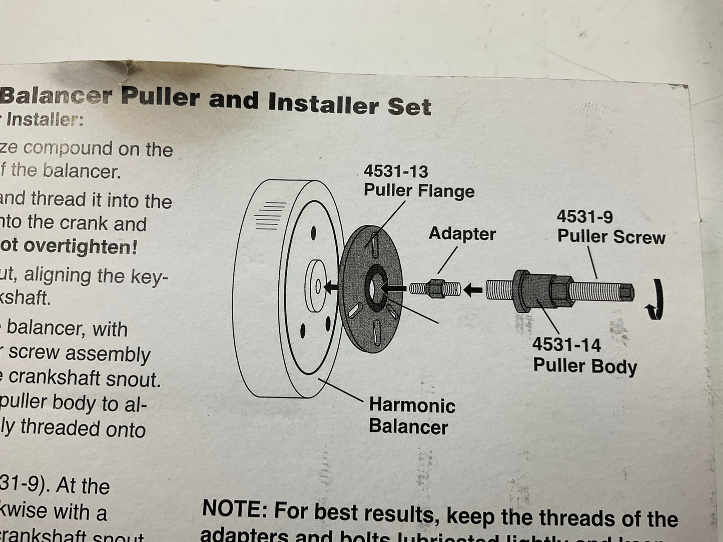 MISSING ONE WASHER - OTC 4531 Harmonic Balancer Puller And Installer Tool Set