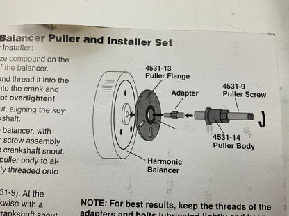 MISSING ONE WASHER - OTC 4531 Harmonic Balancer Puller And Installer Tool Set