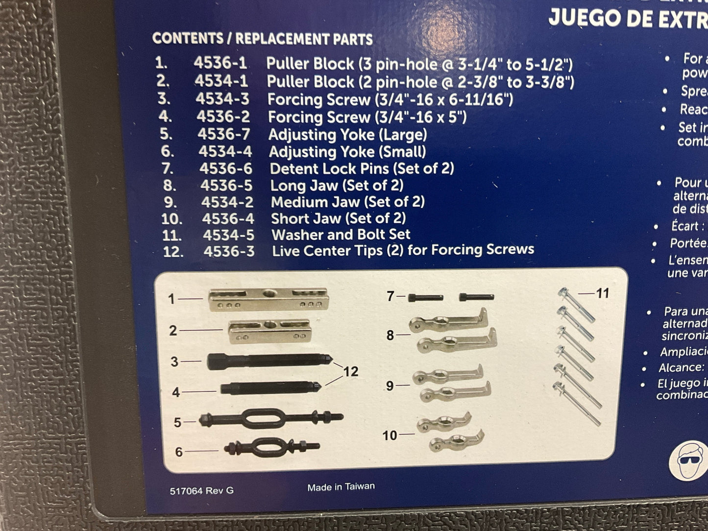 OTC 4534 Multipurpose Bearing And Pulley Puller Set, 3-5'' Spread,1-2.25'' Reach