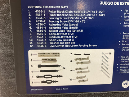 OTC 4534 Multipurpose Bearing And Pulley Puller Set, 3-5'' Spread,1-2.25'' Reach