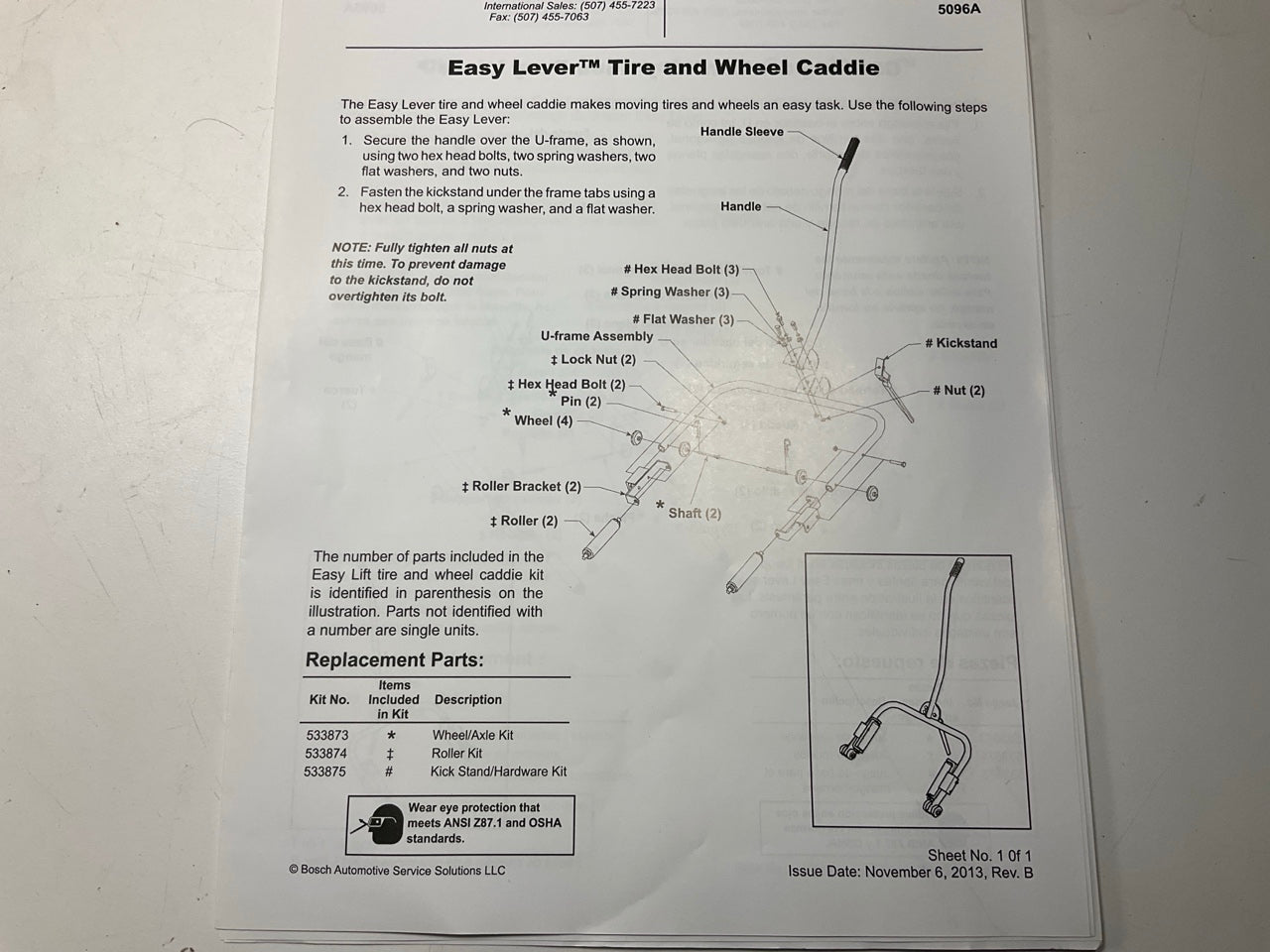 OTC 5096A Heavy Duty 'Easy Lever' Wheel Dolly For 36'' To 48'' Diameter Wheel Tire