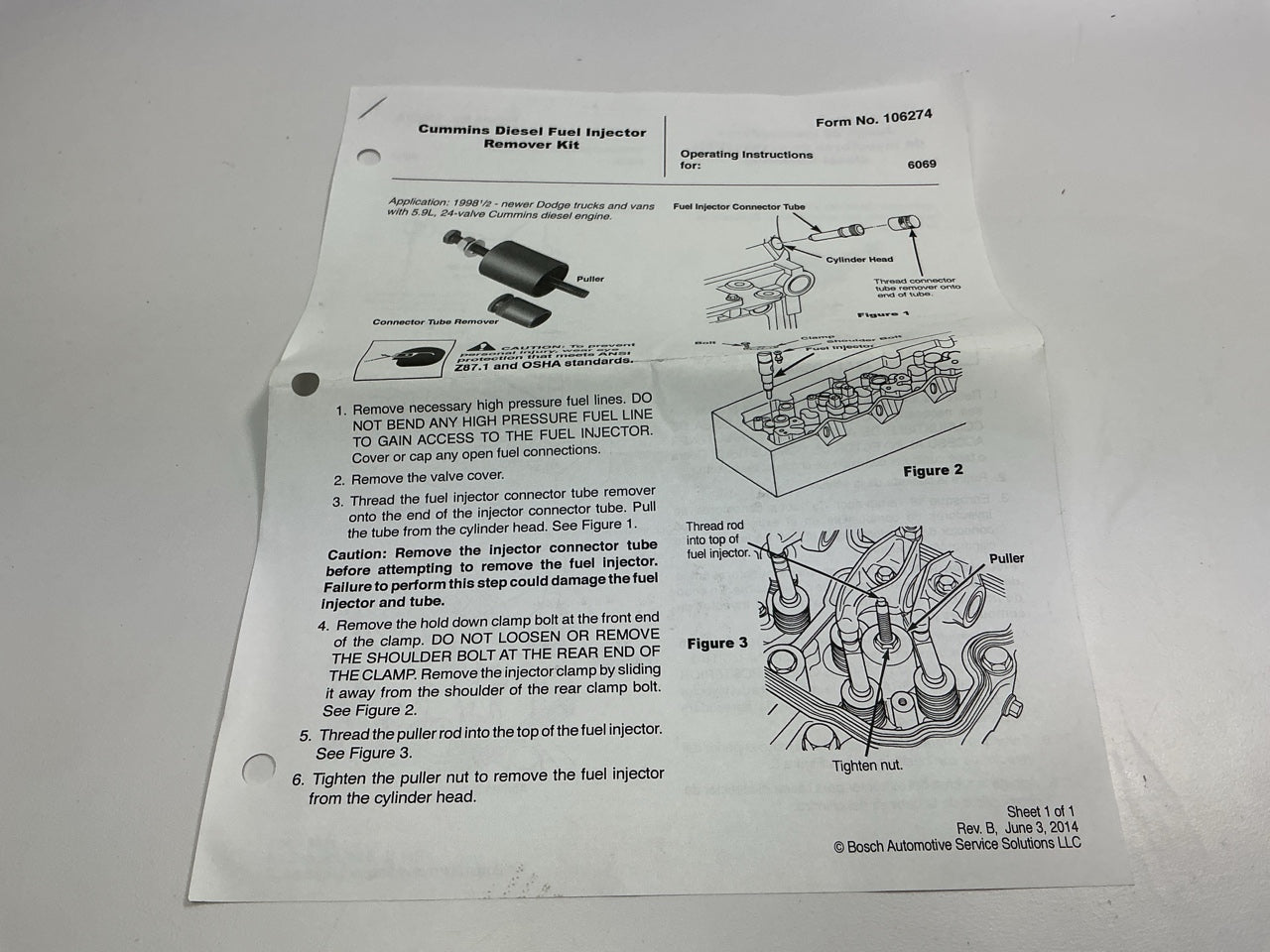 OTC 6069 Cummins Diesel Fuel Injector Remover Kit For 99-02 Cummins 5.9 24 Valve