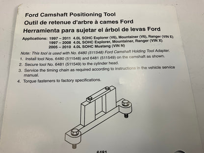 Missing (2) Bolts OTC 6481 Camshaft Cam Holding Tool - 1997 - 2002 Ford 4.0L V6