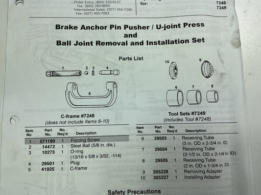 USED, AS SHOWN - OTC Tools 7249 Ball Joint Service Tool, Starter Service Kit
