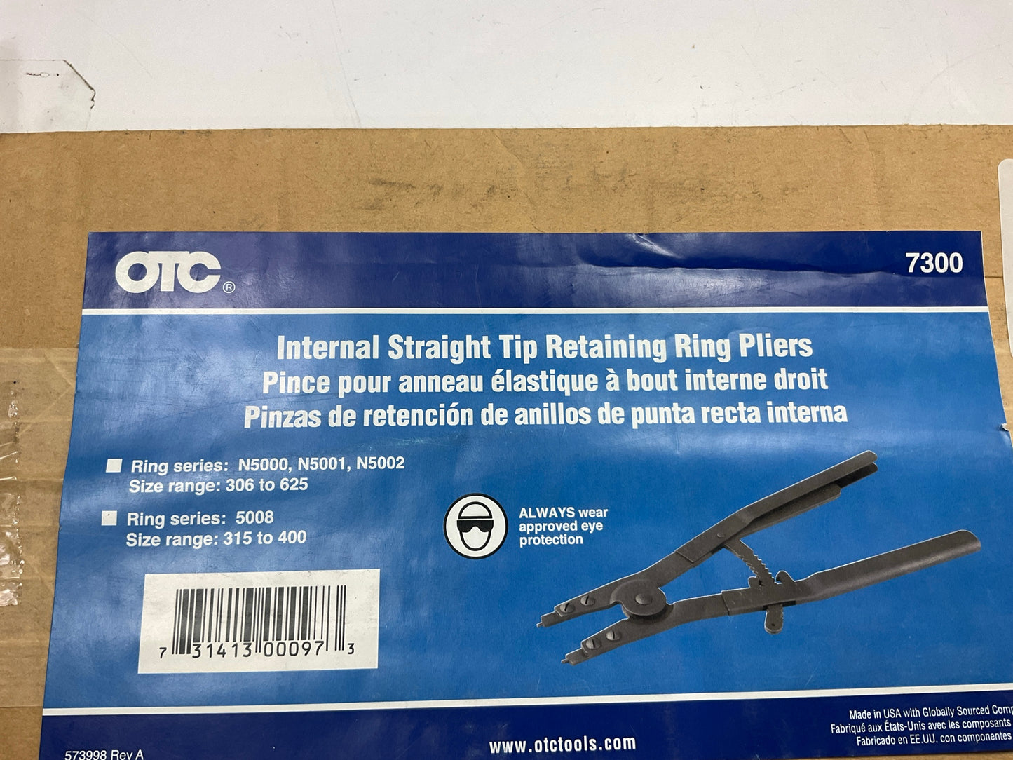 OTC 7300 Internal Retaining Snap Ring Straight Tip Pliers, 3-1/16''-6-1/4'' Range