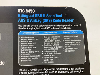 OTC 9450 Blue Backlit Display OBD-II Scan Tool ABS/SRS Code Scanner Reader