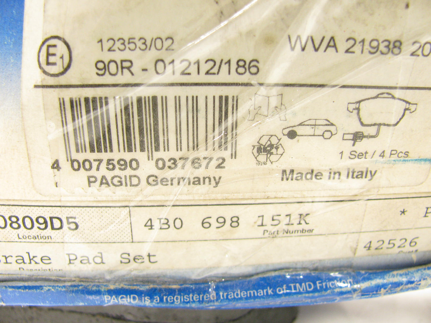 Pagid 4B0698151K Front Brake Pads