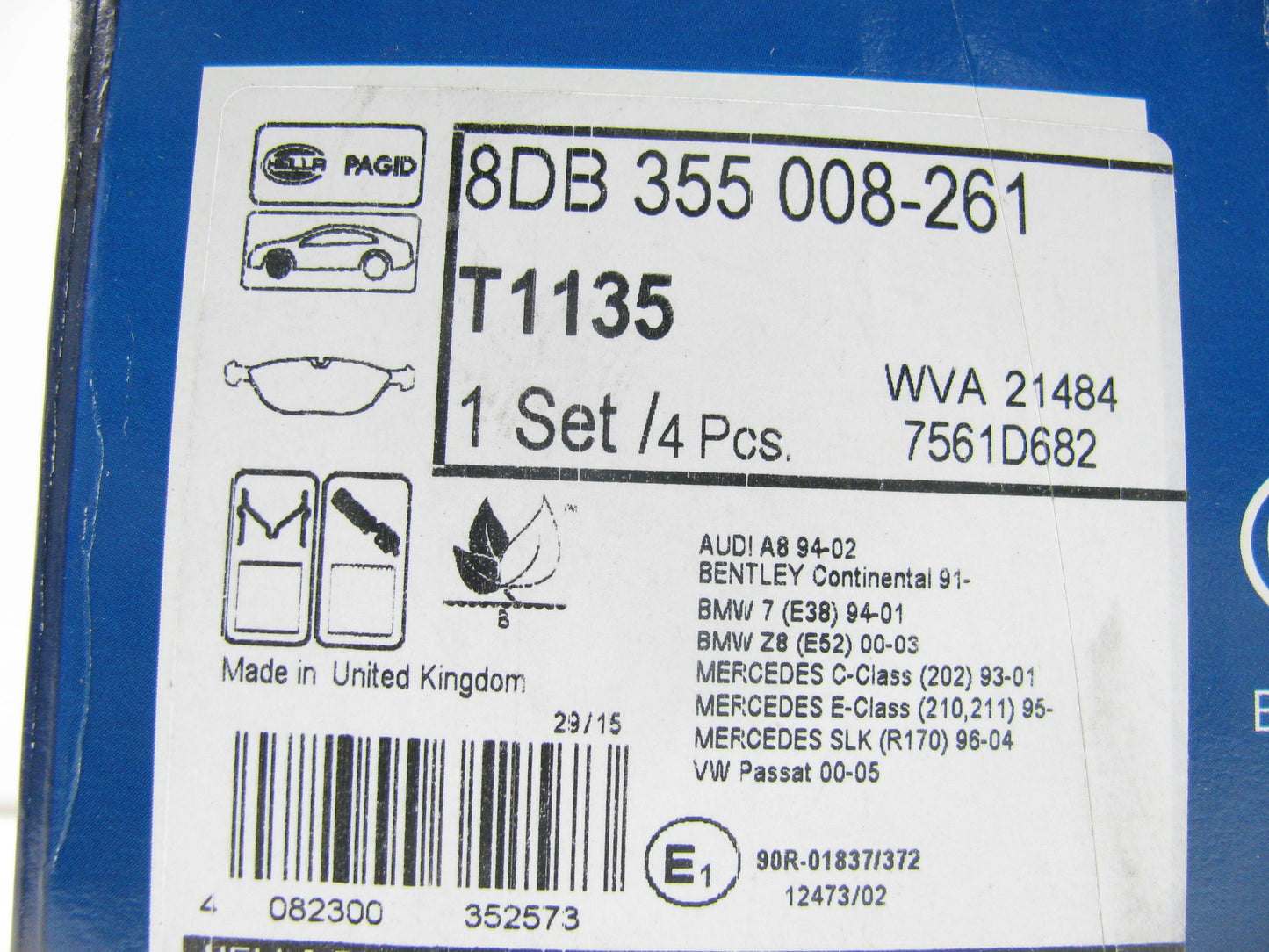 Pagid T1135 Front Disc Brake Pad Set