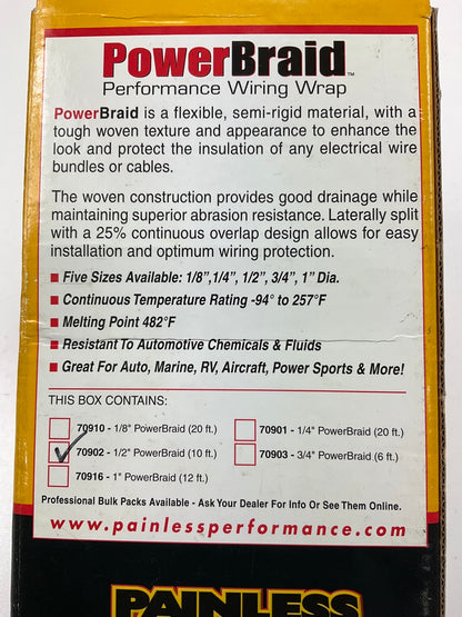 Painless Wiring 70902 PowerBraid Split Sleeving, Black Nylon, 1/2'', 10 Feet